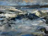 Waves Claiming the Shore I by Howard Coles, oil on board, sold Oct 2023