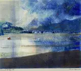Barmouth Bridge IV by Anne Aspinall, mixed media, sold Oct 2023