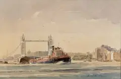 Thames Traffic, London by Dennis John Hanceri, watercolour, sold Oct 2023