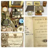 half leather binding, one volume 'Taith i Pererin' by John Bunion, half leather by Antique Welsh Bible, watercolor, sold Oct 2023