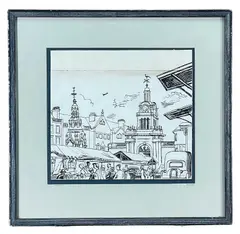Saffron Walden by Edward Bawden, ink on paper, sold Oct 2023