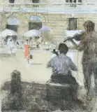 Print - street scene with musicians by Bernard Dunstan limited edition, print, sold Oct 2023