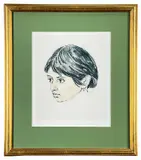 Print - head portrait of Tehuelche girl by Kyffin Williams Ra limited edition, print, sold Oct 2023