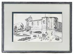 With family and ducks by Edward Bawden, ink on paper, sold Oct 2023