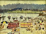 Hazy Day, Rhos Beach, Colwyn Bay by Keith Gardner, oil on board, sold Oct 2023