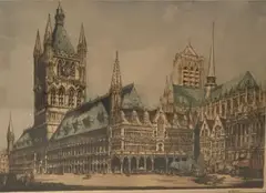 Etchings with colouring by William Monk, pencil, offered Oct 2023