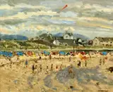 Beach Trearddur, Anglesey by Keith Gardner, oil on board, sold Aug 2023