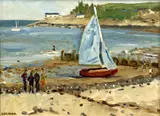 Beached Dinghy, Porth Tocyn, Abersoch by Keith Gardner, oil on board, sold Aug 2023