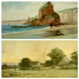 Bedruthen Steps, Cornwall by George Oyston, 1918, watercolour, sold Aug 2023