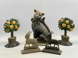 late 19th Century, modelled as a seated cat wearing a bow tie, 37.5cms H, cast by Cast Iron Doorstop, sculpture, sold Aug 2023