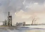 Low Water, Wapping by Dennis John Hanceri, watercolour, sold Aug 2023