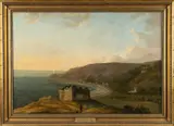 Oystermouth Castle & the Mumbles 1792 by Thomas Rothwell, oil on canvas, sold Jul 2023