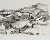 Print - cottages at Mynydd Bodafon by Kyffin Williams Ra limited edition, print, sold Jul 2023