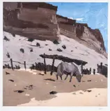 Print - Patagonia landscape with horse by Kyffin Williams Ra limited edition, print, sold Jul 2023