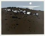 Anglesey Ponies' on Attic Gallery label by Kyffin Williams Ra limited edition, linocut, sold Jul 2023