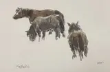 print - three horses, signed and initialled in pencil, 25 x 35cms by Kyffin Williams, print, sold Jul 2023