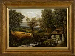 oil on canvas - 'View Near Darlington', stone cottage with by John Brandon Smith, oil on canvas, offered Jul 2023