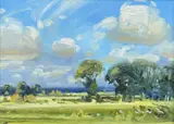 Summer Fields by John Lines, oil on board, sold Jul 2023