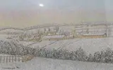 Snowy winter landscape with village by Laurence O'Toole, pastel, sold Mar 2022