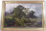 A farmstead in summer by J K Hooper, oil on canvas, sold Feb 2022