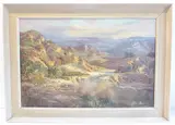 a large oil on canvas mountainscape, signed and dated '64 lower by Johann Bonthuys, oil on canvas, sold Jan 2022