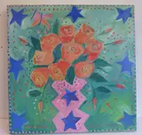 'Flowers with Hands' (Blue Star, Roses), oil on canvas, signed by Roz Marshall, oil on canvas, offered Oct 2021
