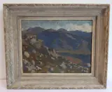 mountainous landscape study, oil on board, signed (printed image by Henry Sené, oil on board, sold Oct 2021