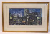 Architectural study of a church tower at night by Mechthild Naviasky, mixed media, sold Oct 2021