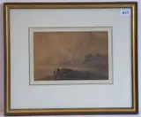 Mountainous lake landscape study with figures by William Gilpin, pencil and watercolour, sold Oct 2021