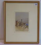 Italian (?) hilltop monastery, pencil and watercolour (7 x 8¾ ins, by Evelyn Rimington, pencil and watercolour, sold Oct 2021