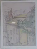 view in the South of France, pencil and pastel, signed and by Steven Spurrier, pencil and pastel, sold Oct 2021