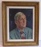 a bust-length portrait of Roland Vivian Pitchforth RA, ARWS (1895-1982) wearing a blue jacket by Neville Lewis, sculpture, offered Oct 2021