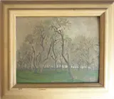 Study of a group of trees by Hal Woolf, oil on board, sold Aug 2021