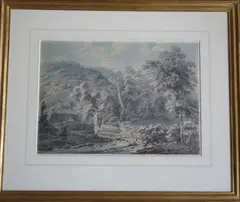 A Waterfall at Cynwyd, Corwen by Edward Dayes, Pencil, ink and watercolour, sold Aug 2021