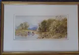 Cattle Watering at the River’s Edge with Fishermen by Thomas J Soper, watercolour, sold Jun 2021