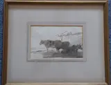 a framed and glazed (Later) ink and wash study of cattle before a barn, Provenance: J S Maas & Co by Sawrey Gilpin R.a., ink and wash, sold Jun 2021