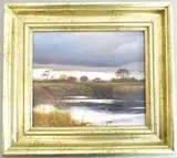 s board study, 'Storm Clouds over the River Eden, near Langwathby by Alan Thompson, oil, sold Apr 2021