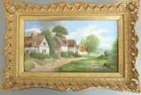s board study, 'Beside Sunflower Cottage'; signed lower right, informational label verso and sold with 2013 R.H by Peter Kotka, oil, sold Apr 2021
