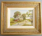 s board study, 'A Chat in the Lane'; signed lower left, sold with 2009 S by Richard Simm, oil, sold Apr 2021