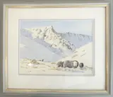 Sharp Edge, Blencathra (with Herdwick Sheep)'; signed T by Trevor Wright, watercolour, sold Apr 2021