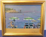 an oil on artist's board beach scene study, signed Ken Howard lower right, a by Ken Howard, oil, sold Feb 2021