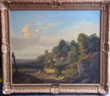 a gilt-framed oil on canvas study of a countryside scene (lined), by Joseph Quinaux, oil on canvas, sold Oct 2020