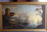 a large gilt-framed oil on canvas study of boats by Mario Romani, oil on canvas, sold Oct 2020