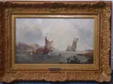 a gilt-framed (later) oil on canvas (lined) marine study, coastal by Alfred Montague, oil on canvas, sold Oct 2020