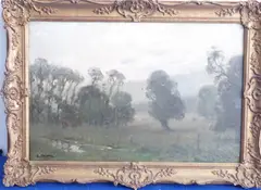 a gilt-framed oil on canvas 'Morning Mist', a landscape with by Edouard Chappel, oil on canvas, sold Oct 2020