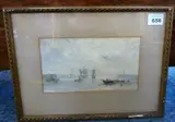 a 19th century gilt-framed watercolour harbour study with sail boats, rowing boats, figures and two lighthouses visible by George Weatherill, watercolour, sold Oct 2020