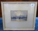 a small 19th century parcel-gilt-framed and glazed watercolour study, harbour scene with boats beneath an atmospheric moon by George Weatherill, watercolour, sold Oct 2020