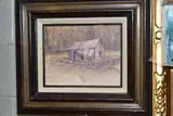 A ramshackle wooden hut before tall undergrowth by D M Ramsey, acrylic on canvas, sold Jul 2020