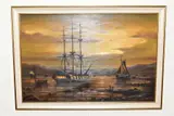a historic maritime scene by moonlight, signed bottom right, by John Trickett, oil on canvas, sold Jul 2020