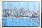 CITY SKYLINE IV' a London cityscape across the Thames by Carl Scanes, oil, sold Jul 2020